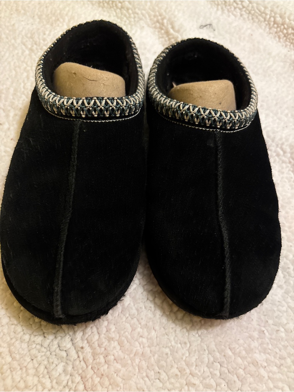 UGG Black Slip-On Cozy Clog Slippers with Woven Trim